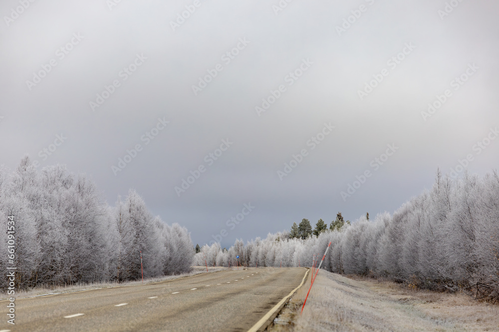 Rovaniemi, Finland The northbound E75 highway and forest. Rovaniemi, Finland The northbound E75 highway and forest.