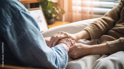 Reminiscing: An elderly individual shares stories with a caregiver photo