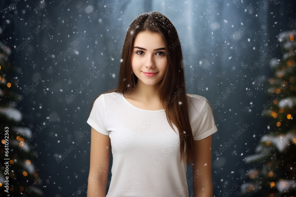 Crisp Elegance: White T-Shirt Mockup with a Stylish Female Model, Perfect for Your Design Showcase Crisp Elegance: White T-Shirt Mockup with a Stylish Female Model, Perfect for Your Design Showcase