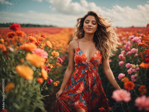 Radiant Woman Embracing the Joys of Summer in a Blossoming Garden