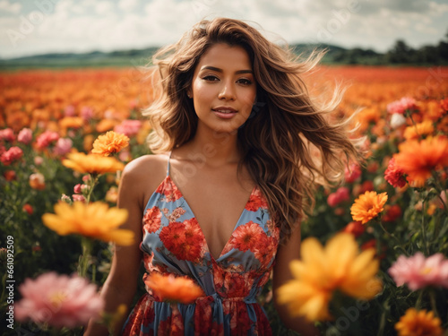 Radiant Woman Embracing the Joys of Summer in a Blossoming Garden