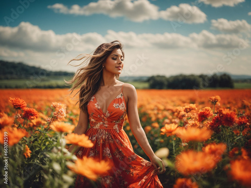 Radiant Woman Embracing the Joys of Summer in a Blossoming Garden