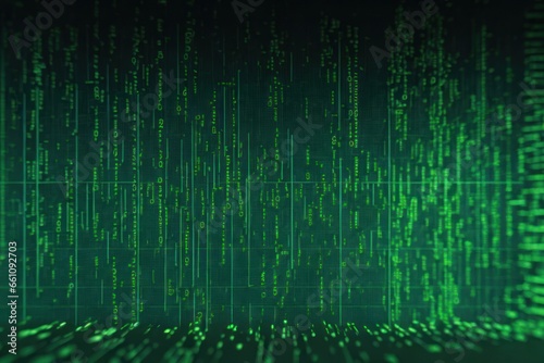 Digital binary code matrix background - 3D rendering of a scientific technology data binary code network conveying connectivity  complexity and data flood of modern digital age