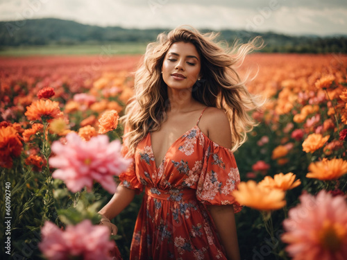 Radiant Woman Embracing the Joys of Summer in a Blossoming Garden