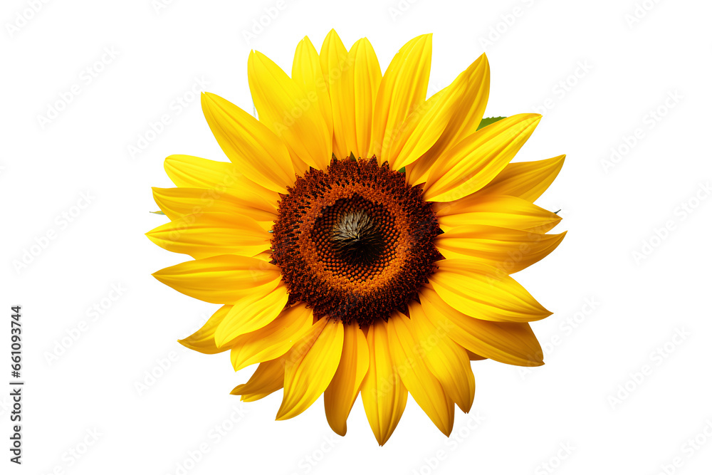 Yellow and brown sunflower isolated on a transparent background, Generative AI