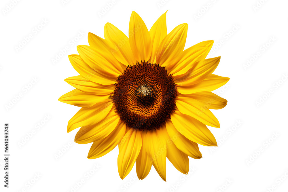 Fototapeta premium Yellow and brown sunflower isolated on a transparent background, Generative AI