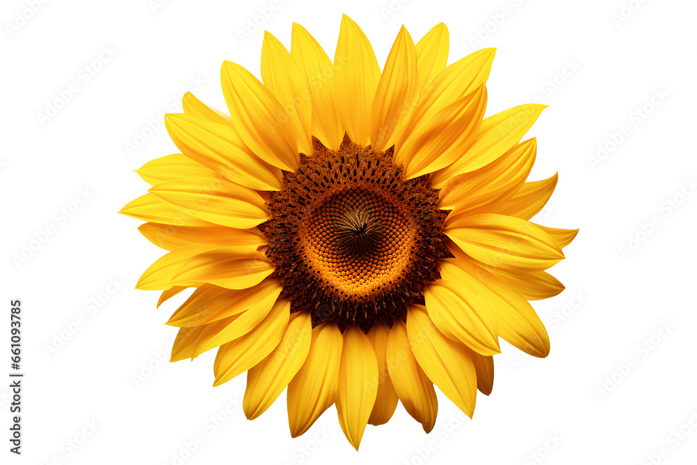 Fototapeta premium Yellow and brown sunflower isolated on a transparent background, Generative AI