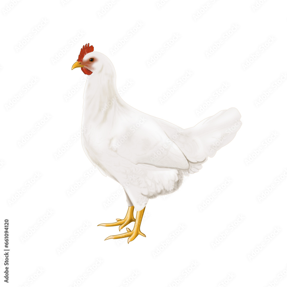 White chicken illustration isolated on transparent background