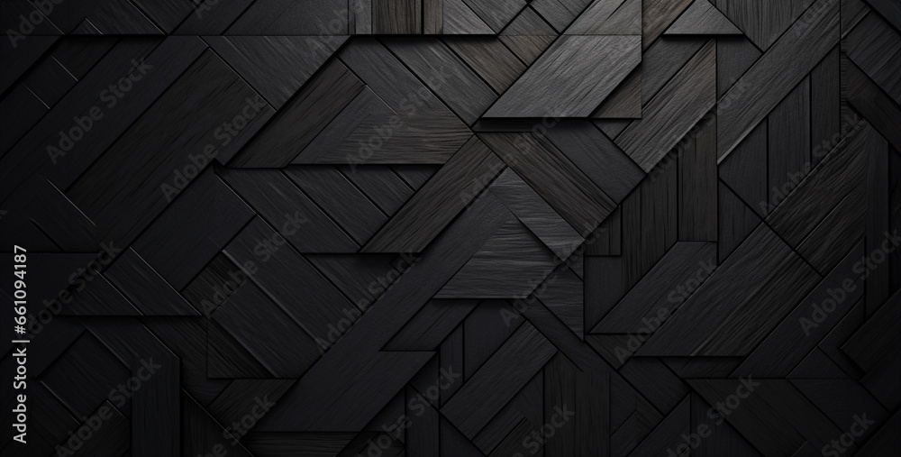 black textured background with a dark geometric pattern, black wood texture. Generative Ai content wallpaper - obrazy, fototapety, plakaty 