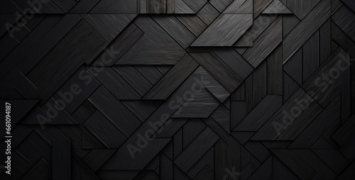 black textured background with a dark geometric pattern, black wood texture. Generative Ai content wallpaper photo