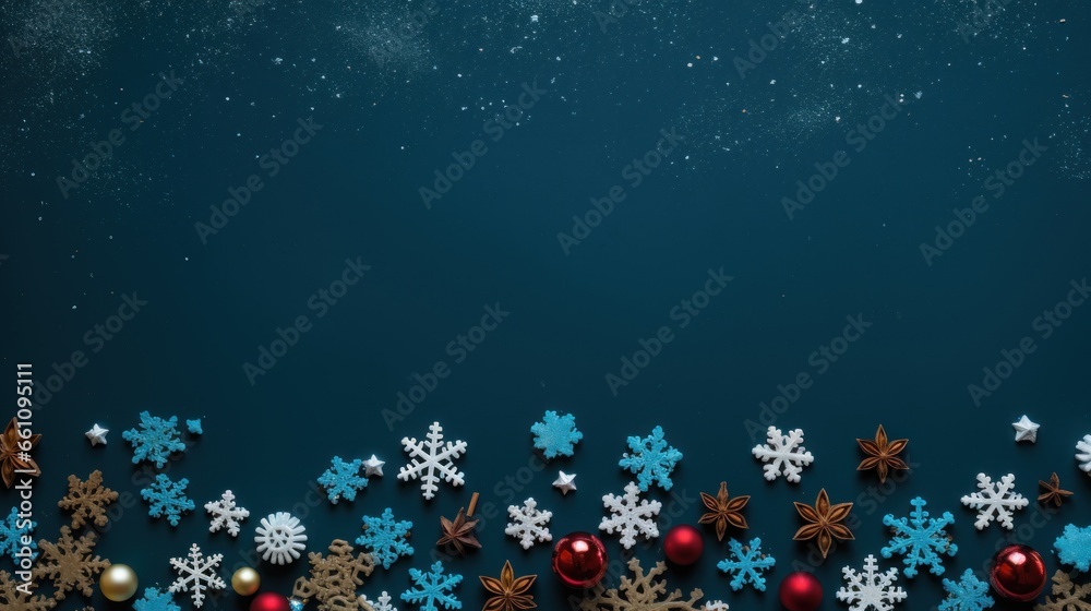 Merry Christmas christmas ornaments On a dark black concrete table top, top view. Merry Christmas christmas ornaments On a dark black concrete table top, top view.