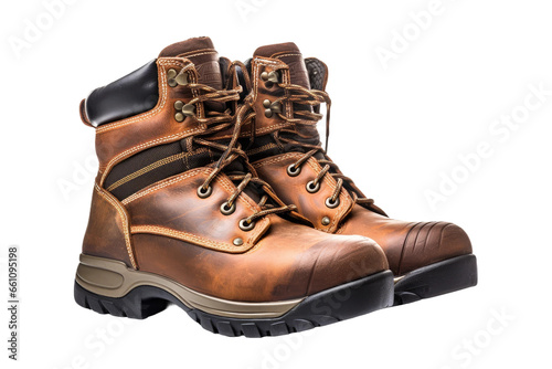 Durable Brown Work Boots on isolated background
