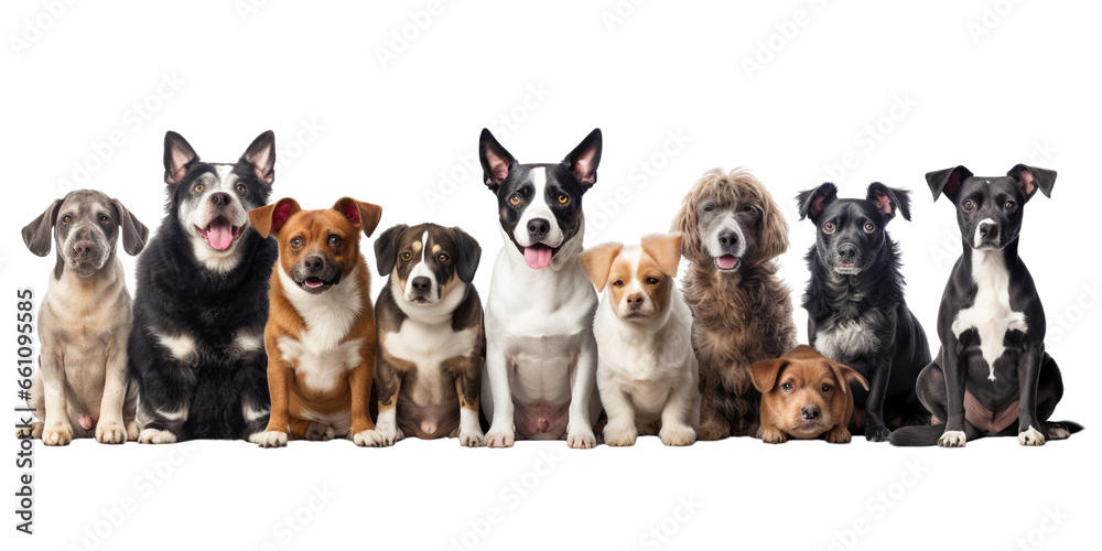 Group of dogs isolated on white background
