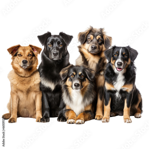 Group of dogs isolated on white background