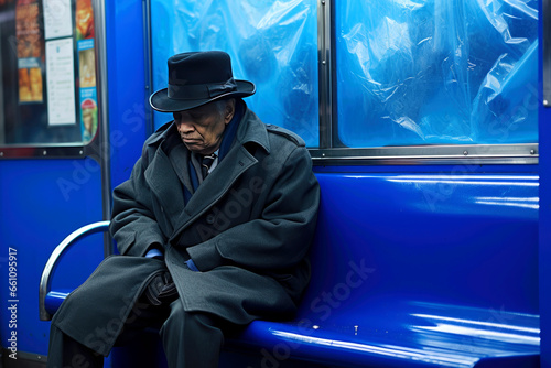 Blue monday concept. Smartly dressed elderly man, depressed, traveling by subway. © Alfonso Soler