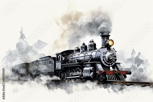 vintage steam locomotive on plain background. Generative AI