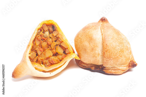 Indian samosa isolated on white background. photo