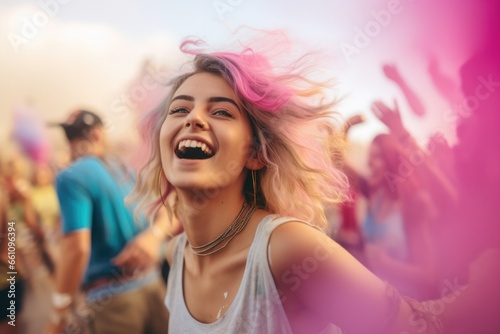 young woman happy expression in a party enjoying .