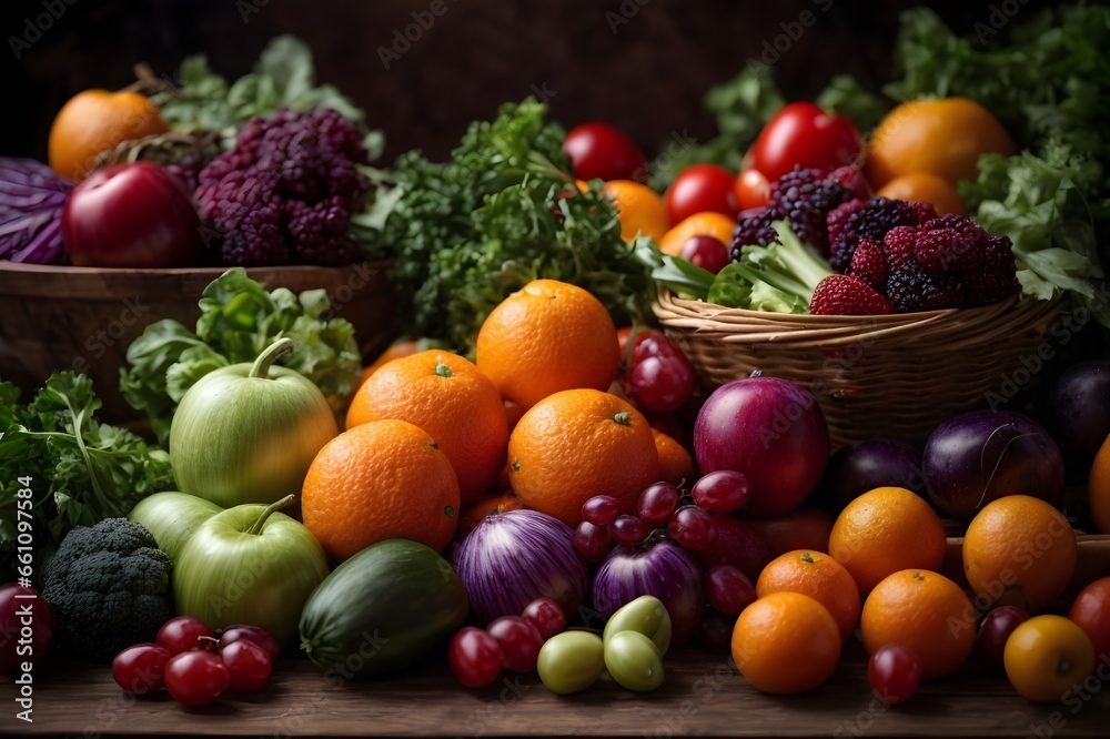 Colorful Basket of Healthy Fruit and Vegetables