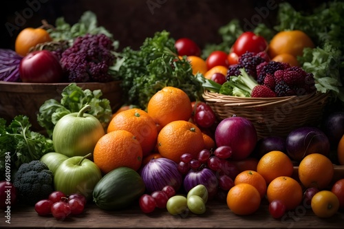 Colorful Basket of Healthy Fruit and Vegetables