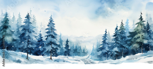 Joyful Holiday Season, Winter Wonderland in Watercolor Forest © NE97