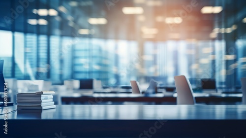 stacks of books on an office desk with a blurry background