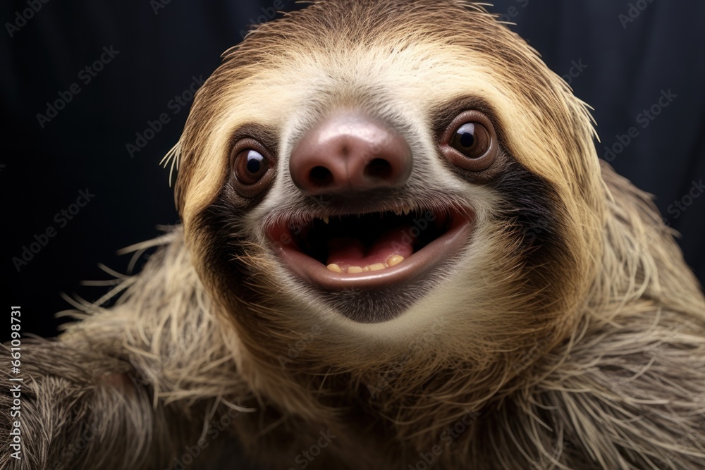Naklejka premium Happy surprised sloth with open mouth.