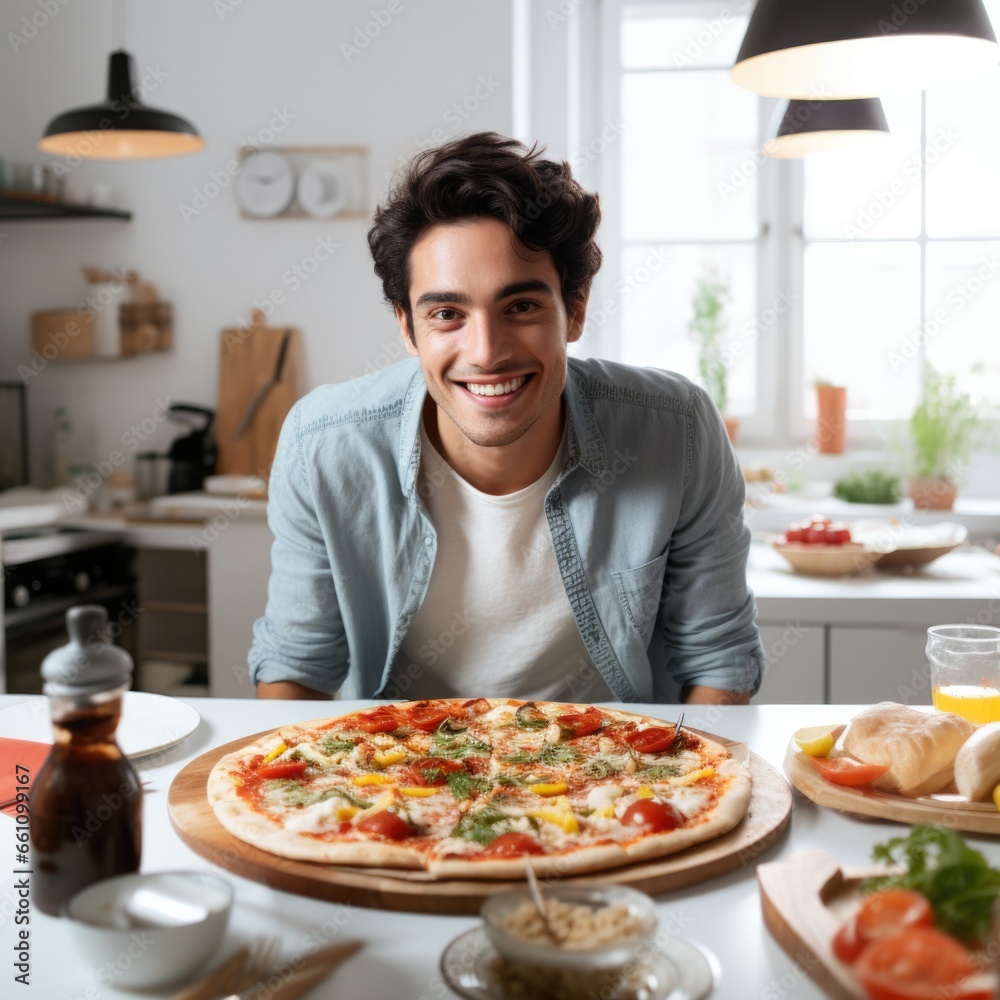 happy expression and pizza concept . happy expression and pizza concept .