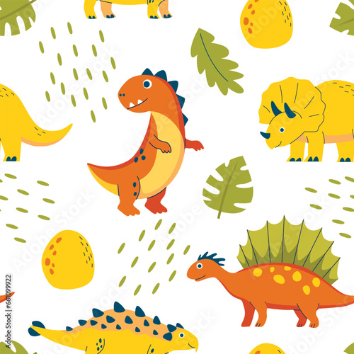 Children seamless pattern with Dino for fabrics  clothing  holidays  packaging paper  decoration. Vector illustration.