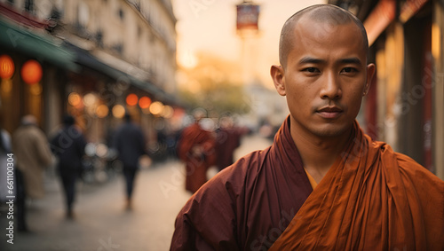 portrait of a Buddhist monk on the street