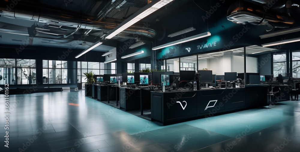 Interior Of An Empty Modern Loft Office open space. Generative Ai content wallpaper Interior Of An Empty Modern Loft Office open space. Generative Ai content wallpaper
