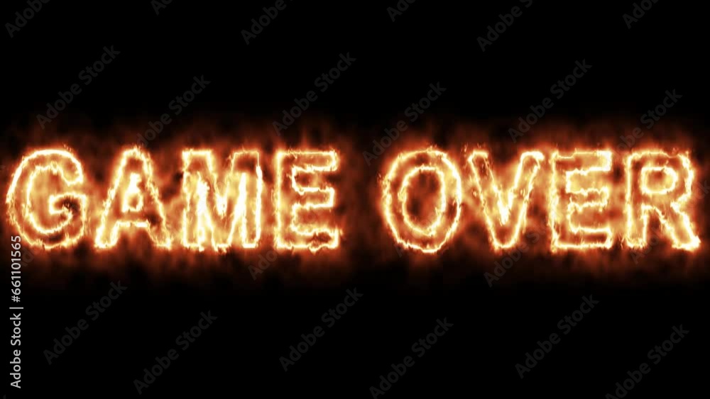 Fire neon game over , gaming concept animation,fire burning text on a dark background, glowing particles and flames 4k alpha channel. Fire neon game over , gaming concept animation,fire burning text on a dark background, glowing particles and flames 4k alpha channel.