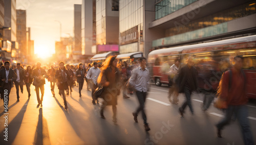 Motion blur of people commuting in busy street