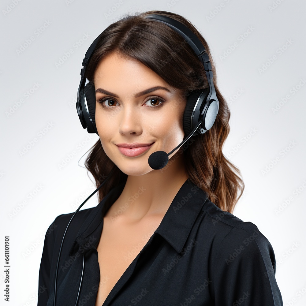 Call center, support phone operator. customer service representative, in headset, isolated on white background Call center, support phone operator. customer service representative, in headset, isolated on white background
