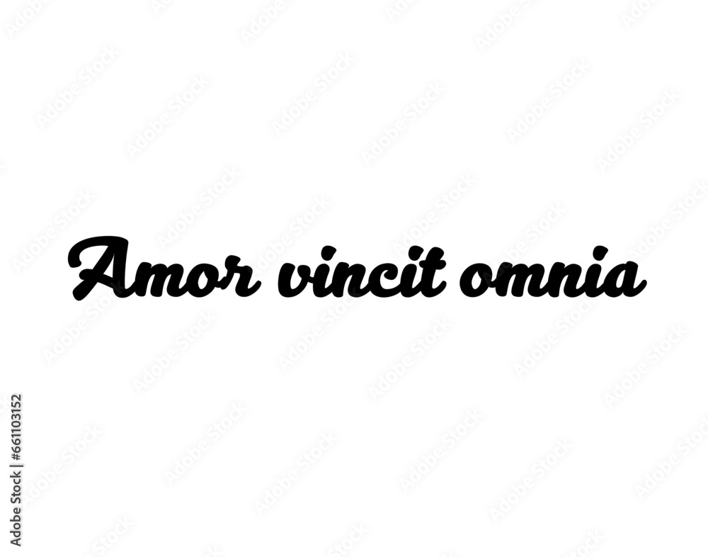 Vector isolated text latin phrase Amor vincit omnia in a beautiful font