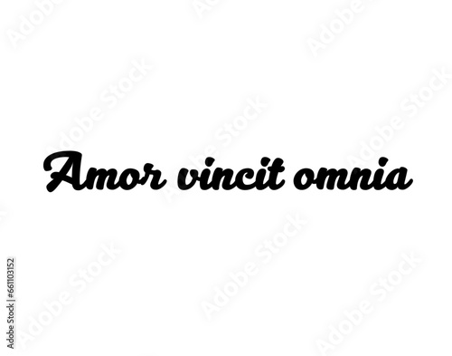 Vector isolated text latin phrase Amor vincit omnia in a beautiful font colorless black and white contour line easy drawing photo