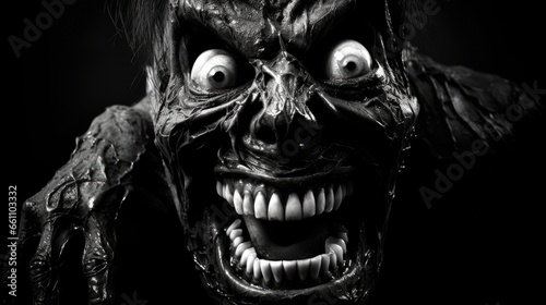Evil face in the darkness. Close up shot. Scary, horror monster. Fear concept.