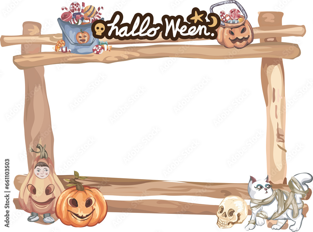 Fototapeta premium Halloween frame with wooden.