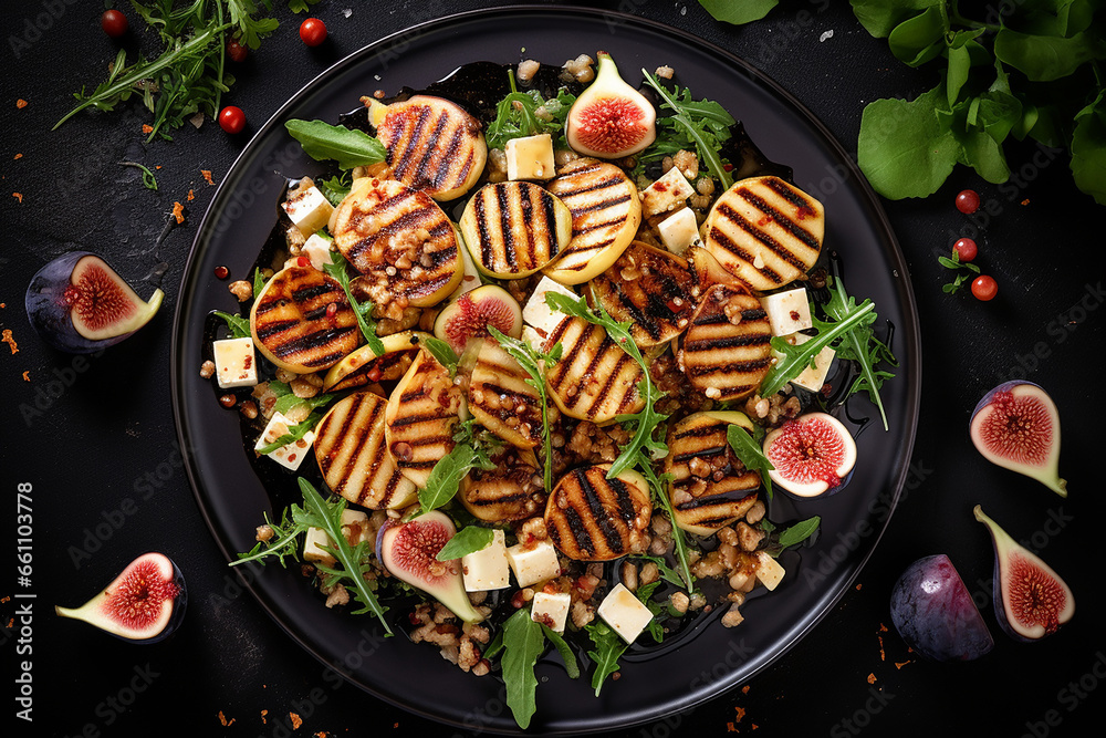 Grilled Halloumi and Fig Salad with Prosciutto,High Protein Salad