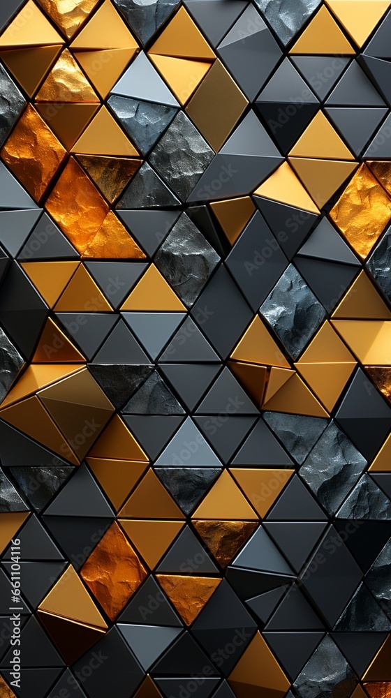 Abstract triangular mosaic tile wallpaper texture with geometric fluted triangles of metallic gold silver copper background banner panorama seamless pattern backgrounds Abstract triangular mosaic tile wallpaper texture with geometric fluted triangles of metallic gold silver copper background banner panorama seamless pattern backgrounds