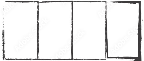 Grunge square and rectangle frames. Ink empty black boxes set. Rectangle borders collections. Rubber square stamp imprint. Vector illustration isolated on white background.
