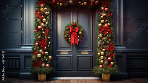 Christmas decoration of the door with wreath