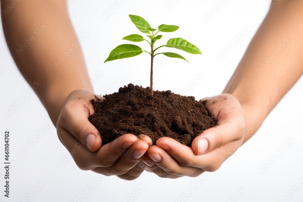 plant in hands, hand holding young plant on blurred nature background. Eco Earth day or plantation day plant in hands, hand holding young plant on blurred nature background. Eco Earth day or plantation day
