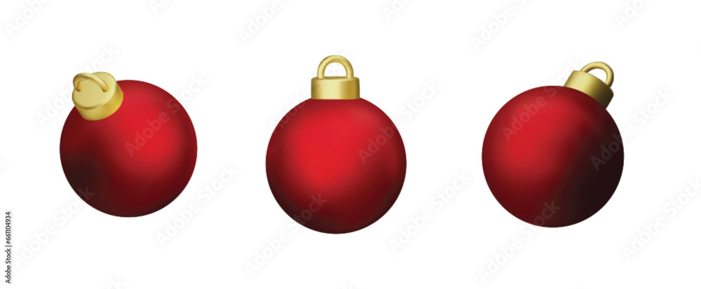 Christmas 3d red balls. Set of Christmas ball. Festive decoration objects. vector illustration