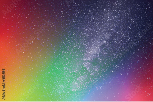 Milky Way and rainbow. Night starry sky. Colorful aurora borealis