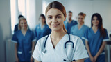 GROUP OF DOCTORS, TEAM IN HOSPITAL, TEAMWORK OF PROFESSIONAL MEDICAL WORKERS, GROUP PORTRAIT. image created by legal AI