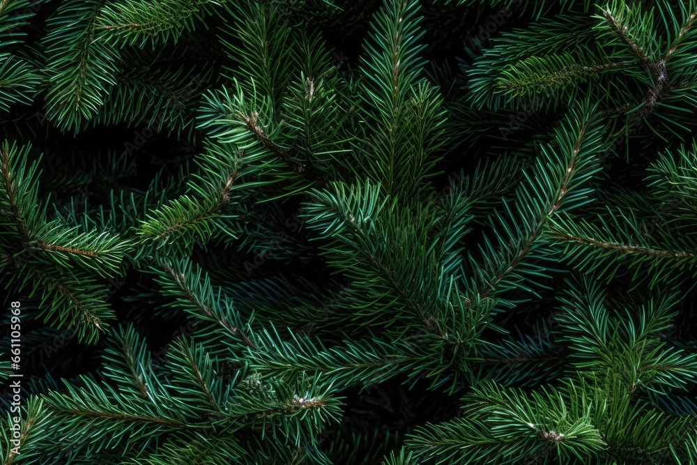 Beautiful seamless pattern with fir tree branches, coniferous forest endless texture. Evergreen nature background. Christmas or new year backdrop.