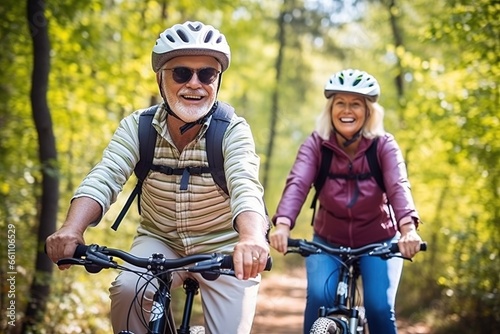 Senior couple riding bikes, healthy lifestyle