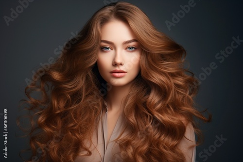 portrait of beautiful young woman with long hair on white studio background. concept of cosmetics
