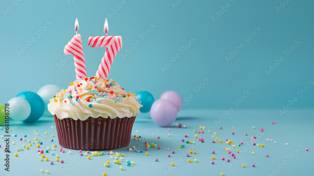 17th year birthday cake on isolated colorful pastel background